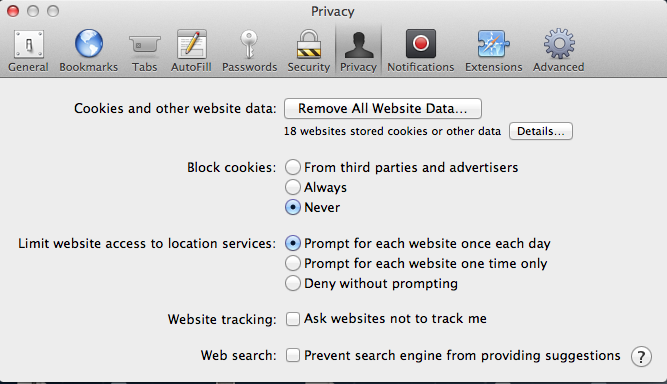 Safari Privacy Tab image